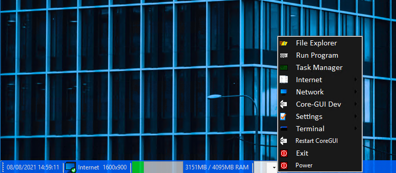 CoreGUI-IA's F1 taskbar in Dark Blue.